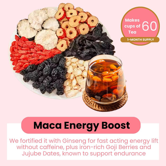 Energy Boost Maca Vitality 6-Herbs Tea Blend - Fortified with Ginseng